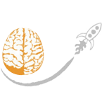 Eigenfactor logo: a human brain outline in orange with a small grey spaceship passing under it to the right 